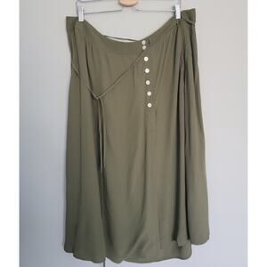 NWOT Talbots Faux Wrap Skirt Womens Plus 18W Button Front Green Midi